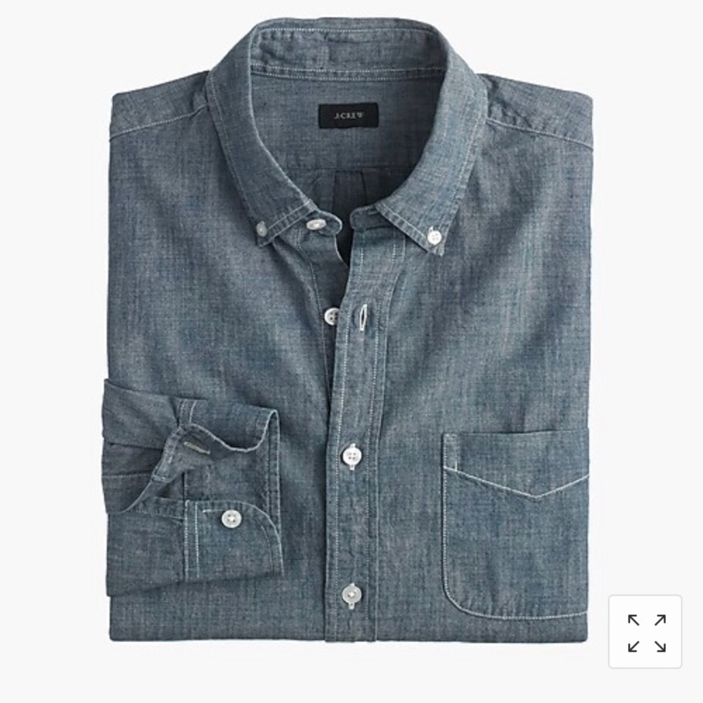 J. Crew men indigo Japanese chambray shirt.